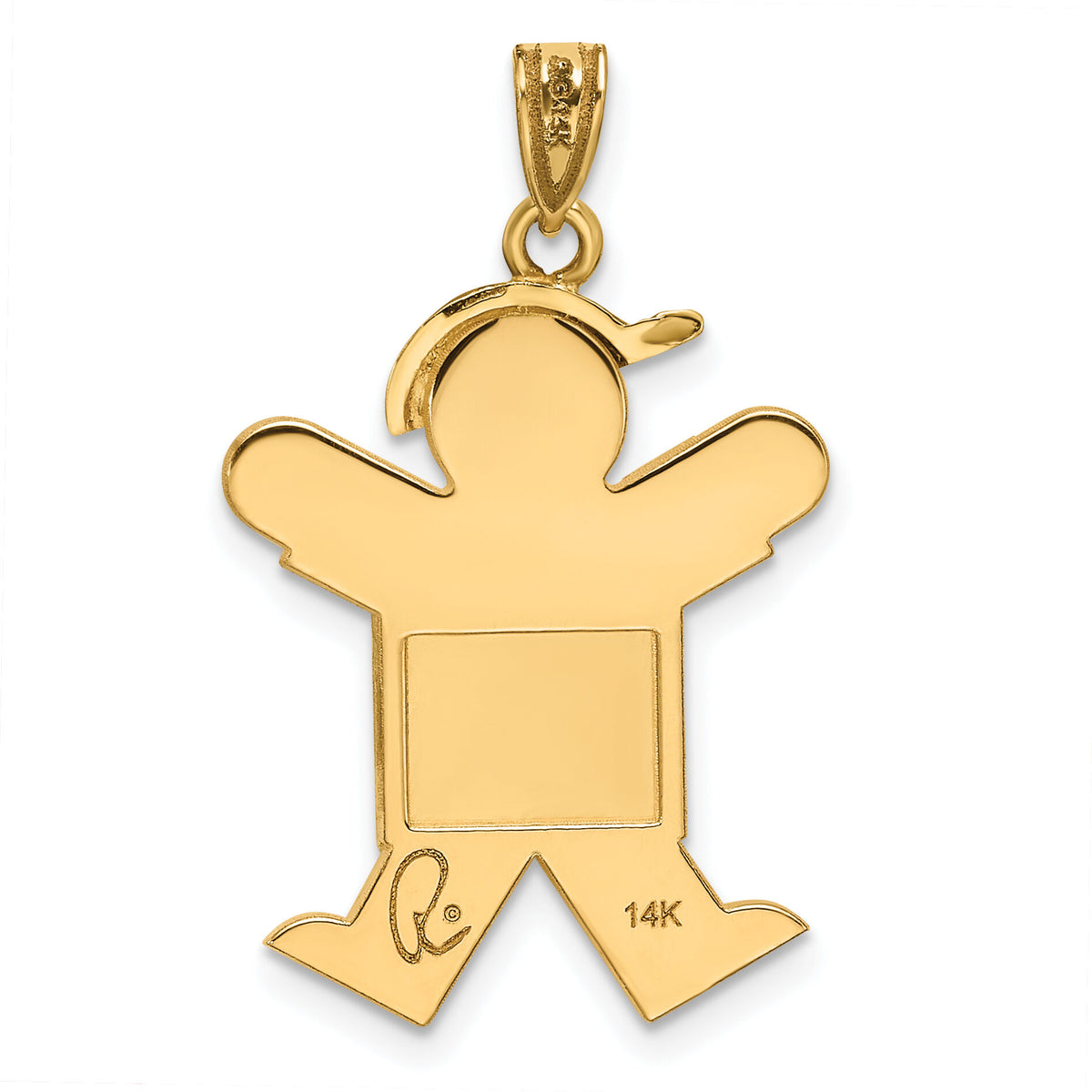 14k Solid Engravable Boy with Hat on Right Charm-XK387