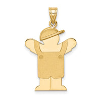 14k Solid Engravable Boy in Overalls with Hat on Left Charm-XK389