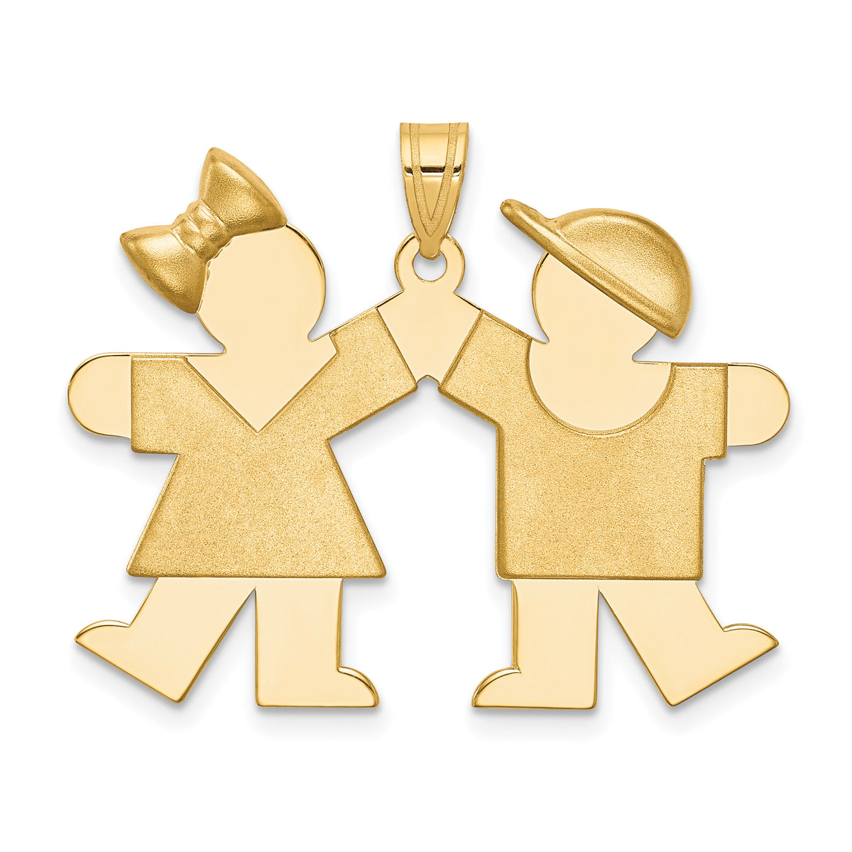 14k Solid Engravable Girl on Left and Boy on Right Charm-XK391