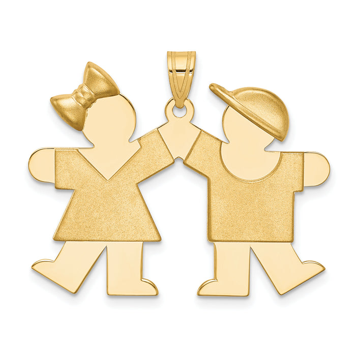 14k Solid Engravable Girl on Left and Boy on Right Charm-XK391