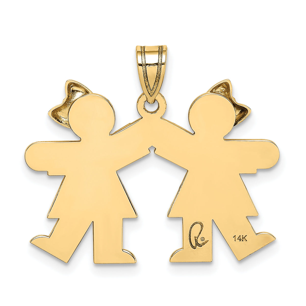 14k Solid Engravable Small Double Girls Charm-XK393