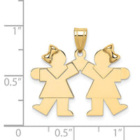 14k Solid Engravable Small Double Girls Charm-XK393