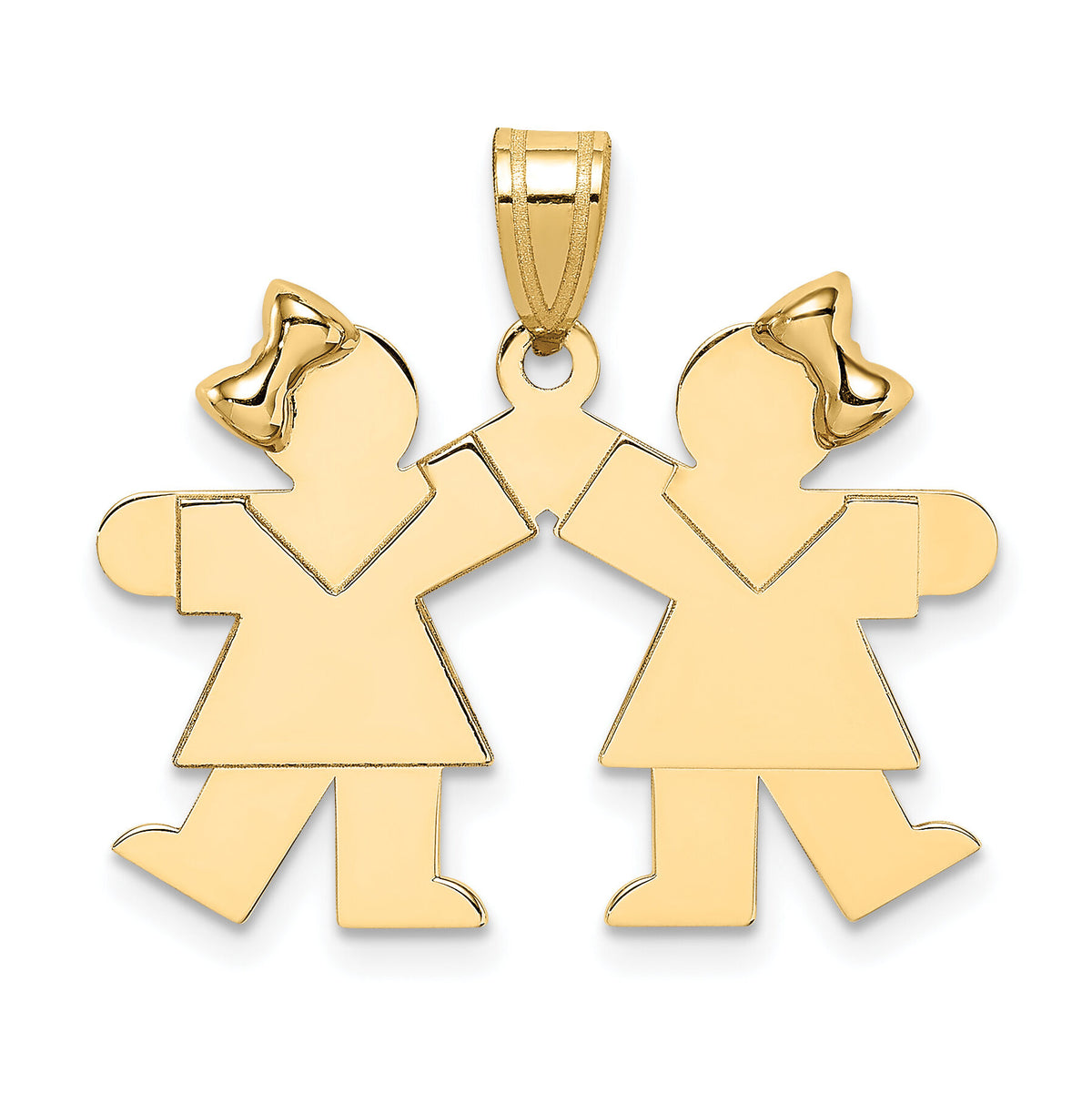 14k Solid Engravable Small Double Girls Charm-XK393