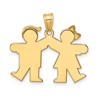 14k Solid Engravable Small Girl on Left and Boy on Right Charm-XK394