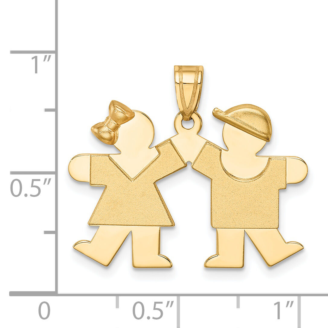 14k Solid Engravable Small Girl on Left and Boy on Right Charm-XK394