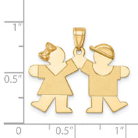 14k Solid Engravable Small Girl on Left and Boy on Right Charm-XK394