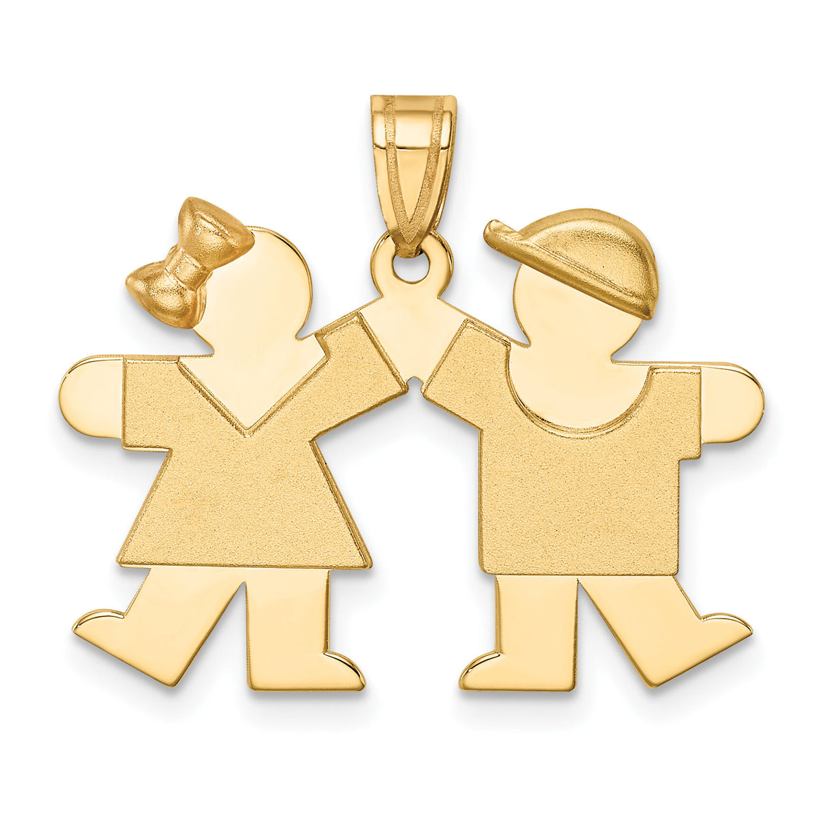 14k Solid Engravable Small Girl on Left and Boy on Right Charm-XK394