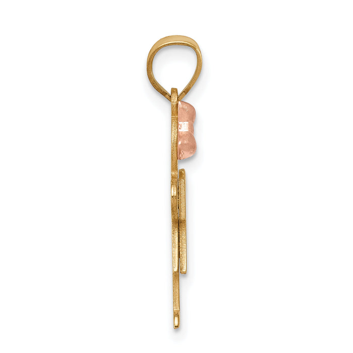 14k Two-Tone Small Girl with Bow on Left Engravable Charm-XK395