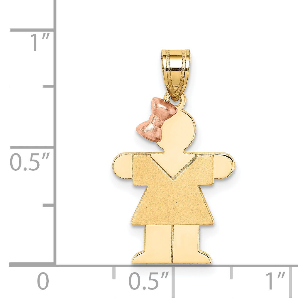 14k Two-Tone Small Girl with Bow on Left Engravable Charm-XK395