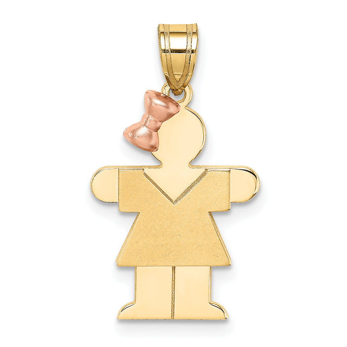 14k Two-Tone Small Girl with Bow on Left Engravable Charm-XK395