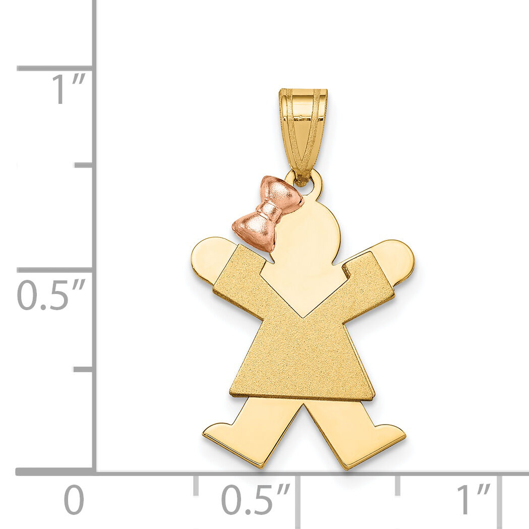 14k Two-Tone Small Girl with Bow on Left Engravable Charm-XK396