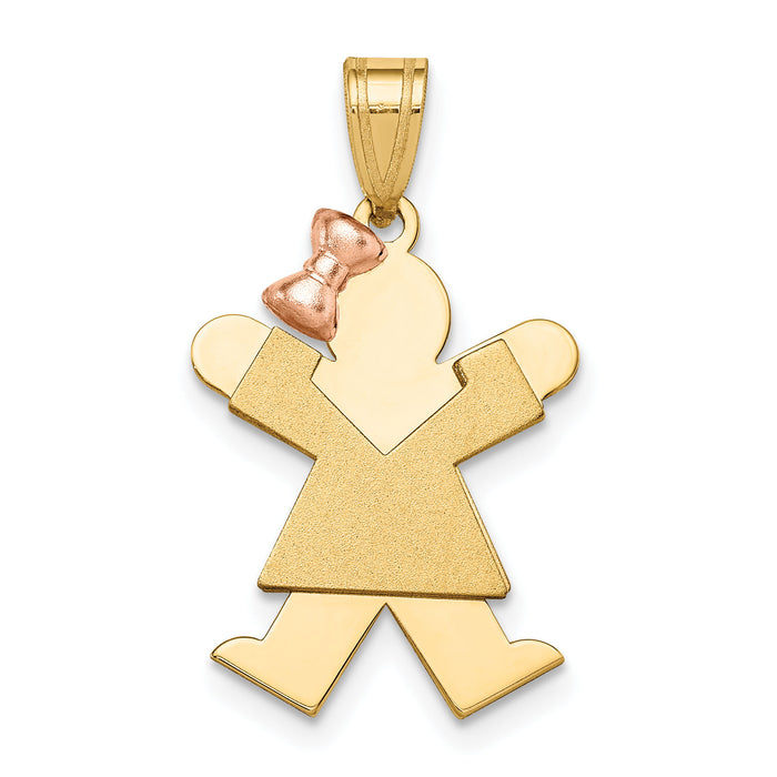 14k Two-Tone Small Girl with Bow on Left Engravable Charm-XK396