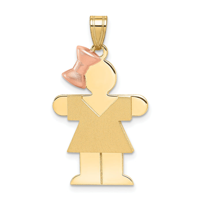 14k Two-Tone Large Girl with Bow on Left Engravable Charm-XK400