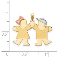 14k Tri-Color Small Girl on Left and Boy on Right Engravable Charm-XK407