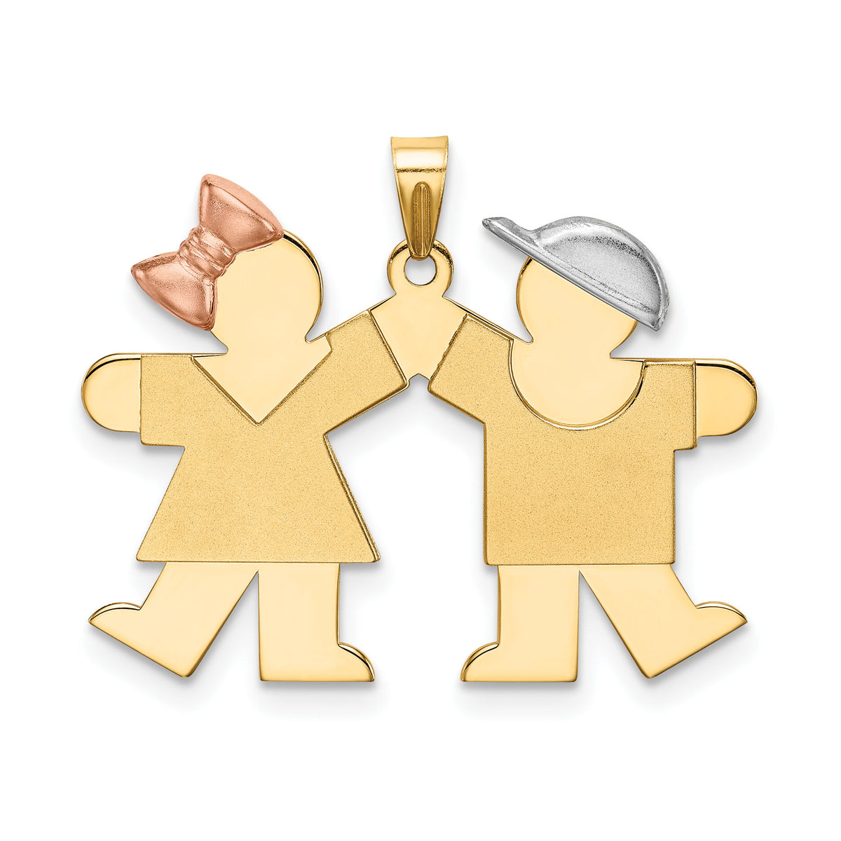 14k Tri-Color Small Girl on Left and Boy on Right Engravable Charm-XK407