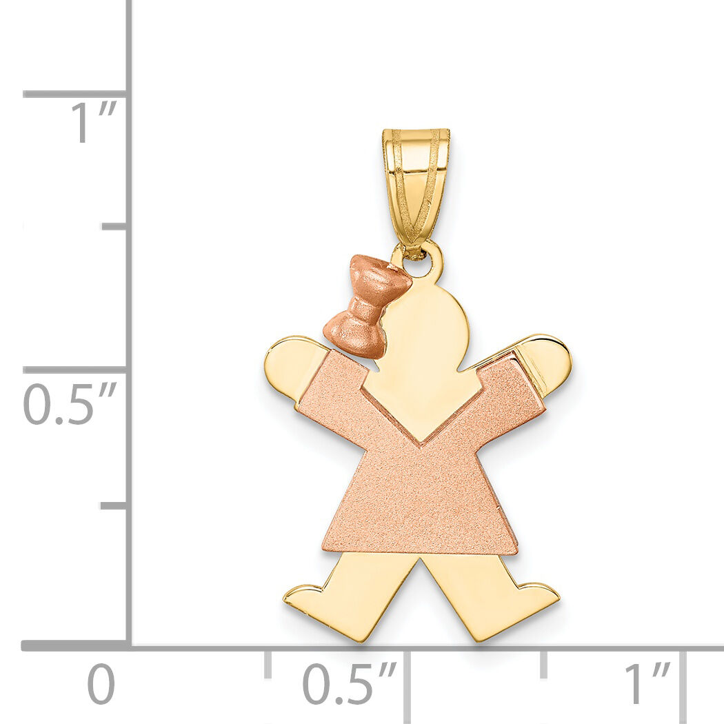14k Two-Tone Small Girl with Bow on Left Engravable Charm-XK408