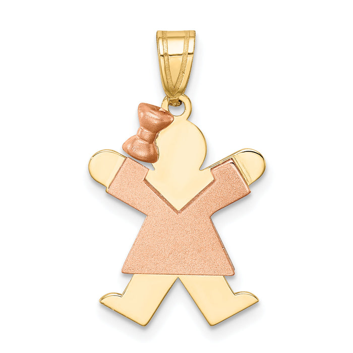 14k Two-Tone Small Girl with Bow on Left Engravable Charm-XK408