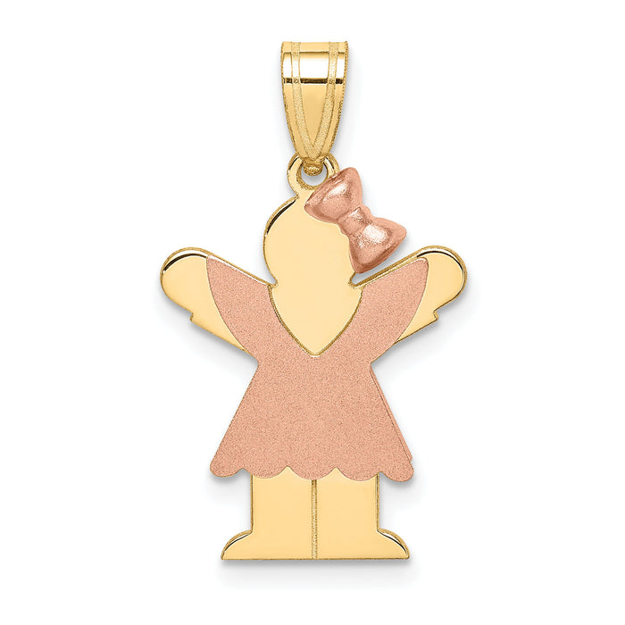14k Two-Tone Small Girl with Bow on Right Engravable Charm-XK409