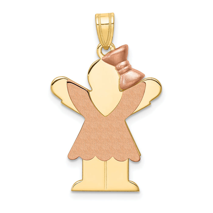 14k Two-Tone Large Girl with Bow on Right Engravable Charm-XK414