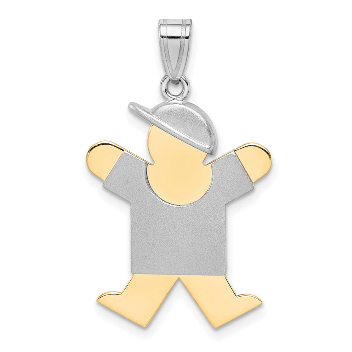 14k Two-Tone Large Boy with Hat on Right Engravable Charm-XK416