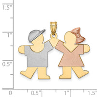 14k Tri-Color Large Boy on Left and Girl on Right Engravable Charm-XK419