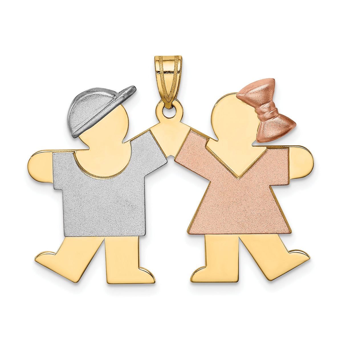 14k Tri-Color Large Boy on Left and Girl on Right Engravable Charm-XK419