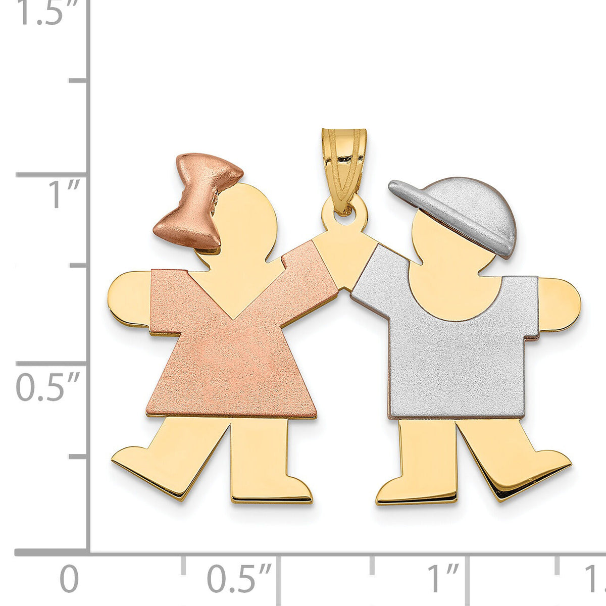 14k Tri-Color Large Girl on Left and Boy on Right Engravable Charm-XK420