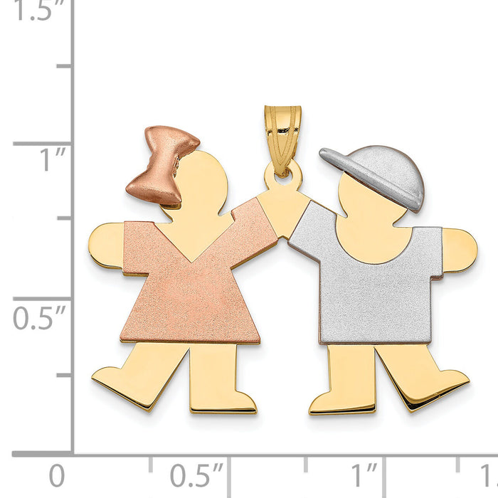 14k Tri-Color Large Girl on Left and Boy on Right Engravable Charm-XK420