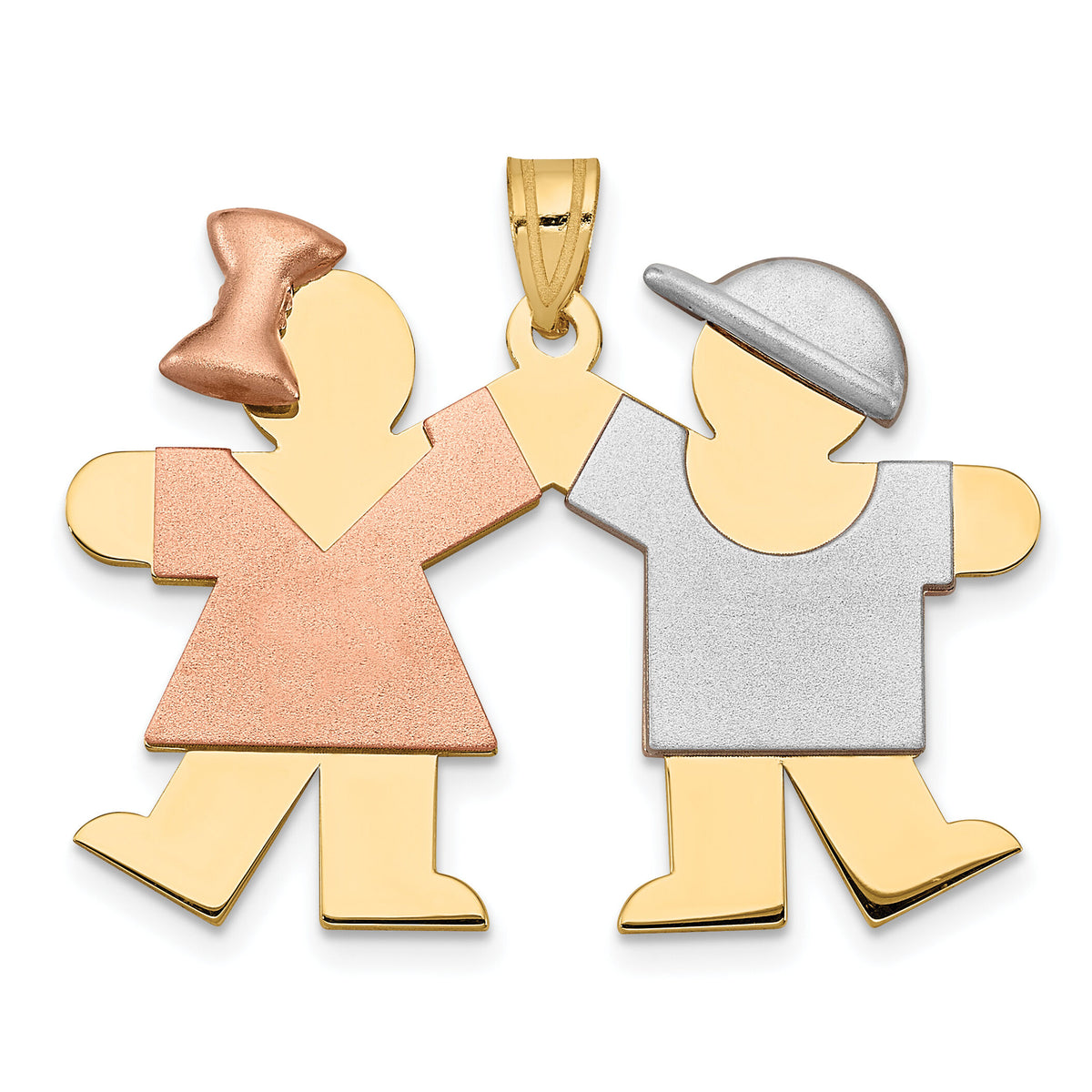 14k Tri-Color Large Girl on Left and Boy on Right Engravable Charm-XK420