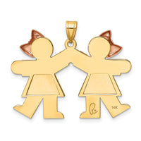 14k Two-Tone Large Double Girls Engravable Charm-XK422