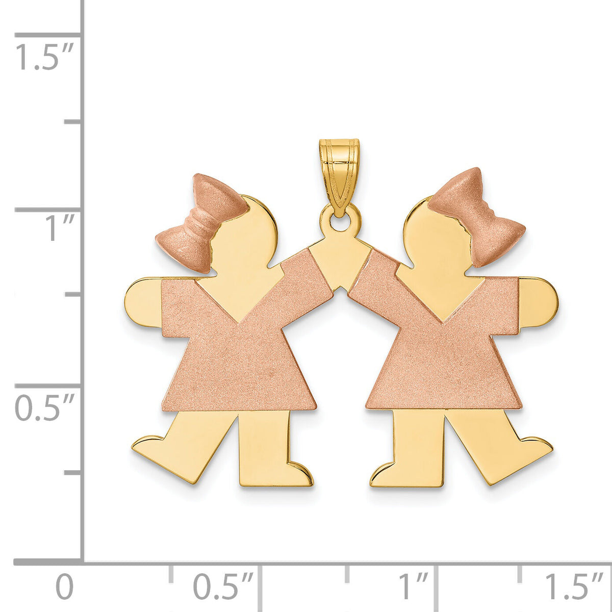 14k Two-Tone Large Double Girls Engravable Charm-XK422
