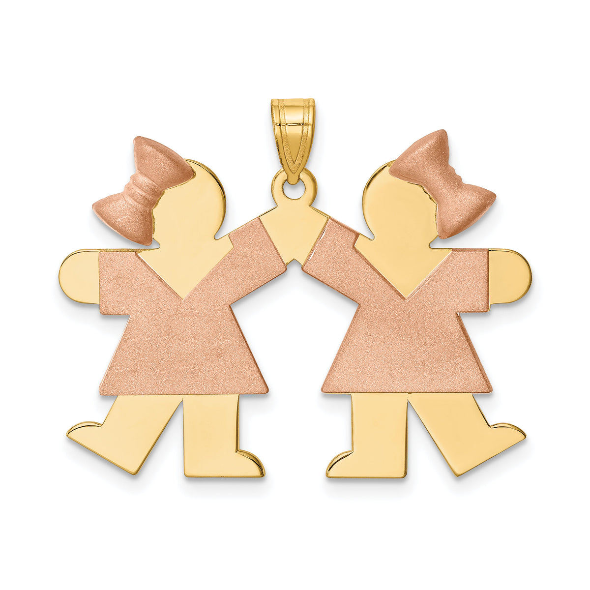 14k Two-Tone Large Double Girls Engravable Charm-XK422