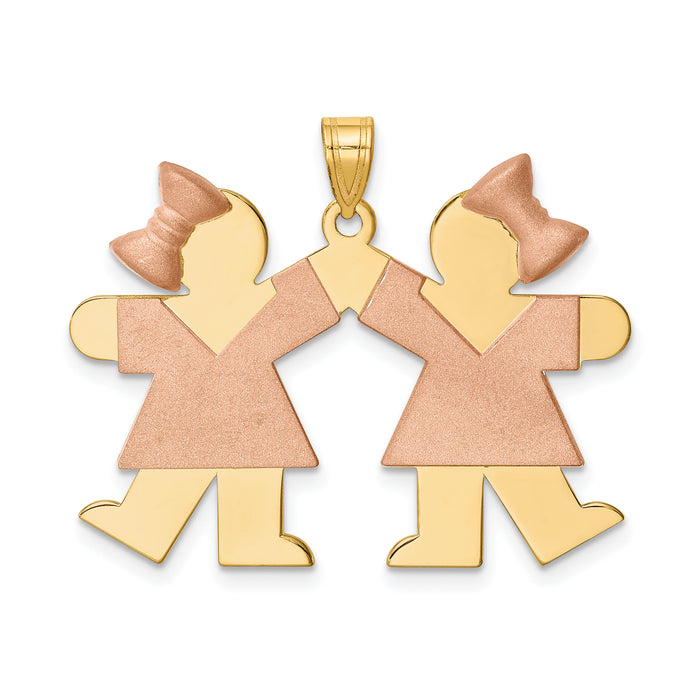 14k Two-Tone Large Double Girls Engravable Charm-XK422