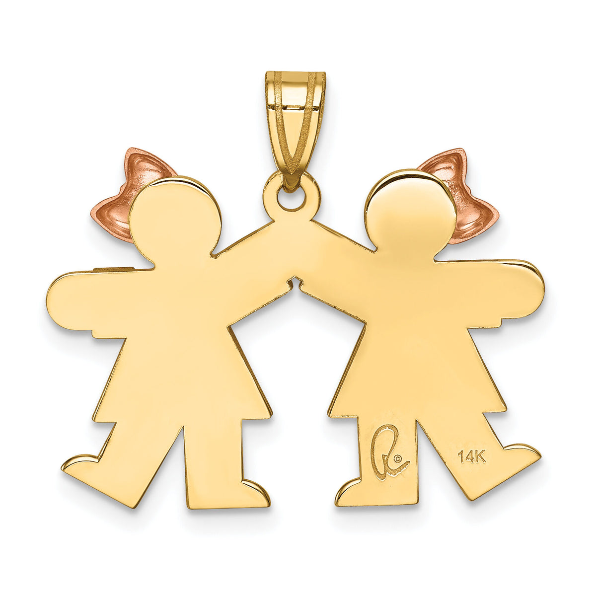 14k Two-Tone Small Double Girls Engravable Charm-XK423