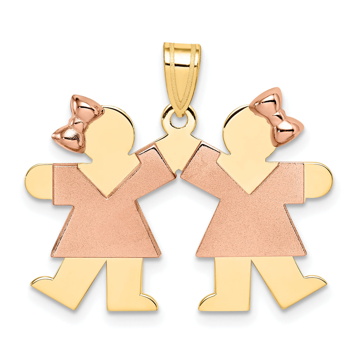 14k Two-Tone Small Double Girls Engravable Charm-XK423
