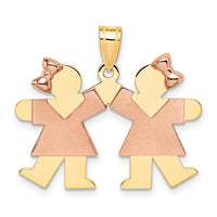 14k Two-Tone Small Double Girls Engravable Charm-XK423