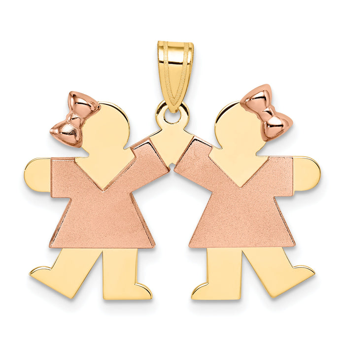 14k Two-Tone Small Double Girls Engravable Charm-XK423
