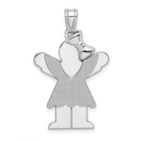 14k White Gold Medium Girl with Bow on Right Engravable Charm-XK427