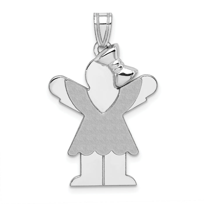 14k White Gold Medium Girl with Bow on Right Engravable Charm-XK427