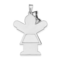 14k White Gold Large Girl with Bow on Left Engravable Charm-XK429
