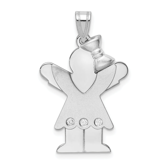 14k White Gold Complete Girl w/Bow on Right Diamond Charm-XK446AA