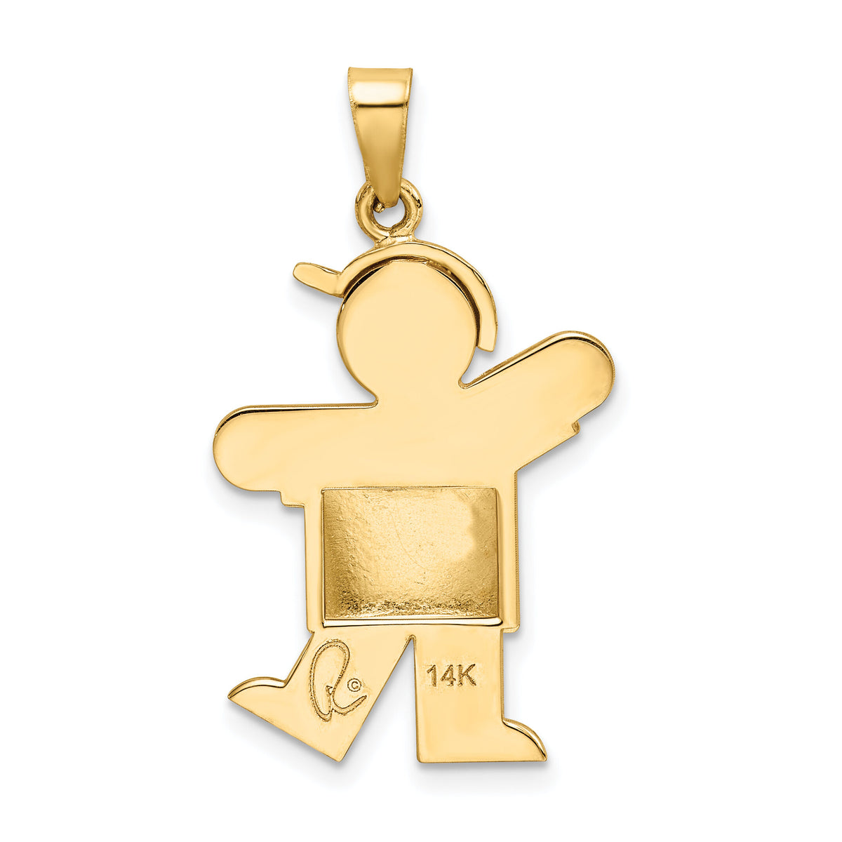14k Puffed Boy with Hat on Left Engravable Charm-XK565