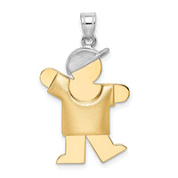 14k Two-Tone Puffed Boy with Hat on Left Engravable Charm-XK571