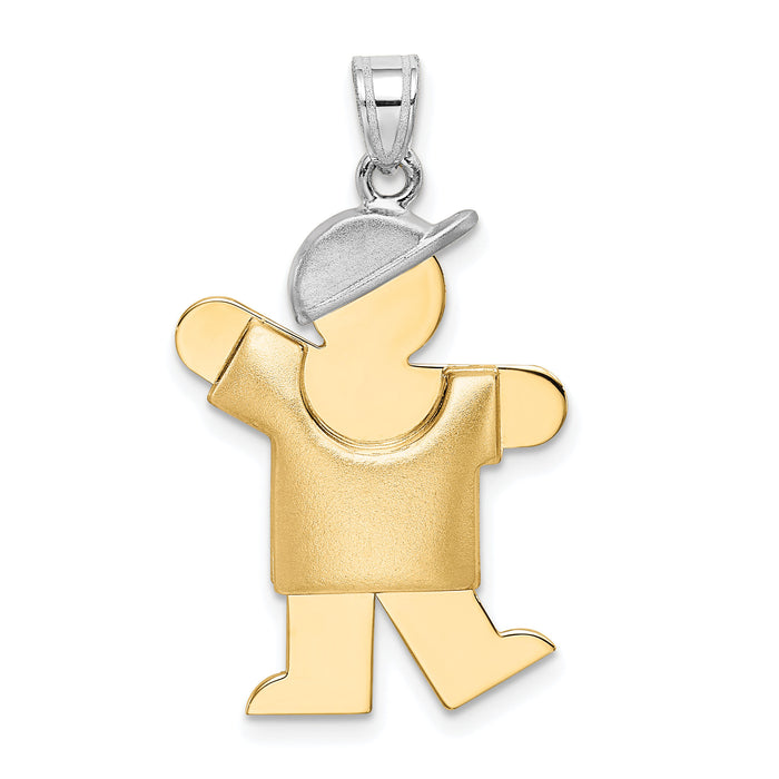 14k Two-Tone Puffed Boy with Hat on Left Engravable Charm-XK571
