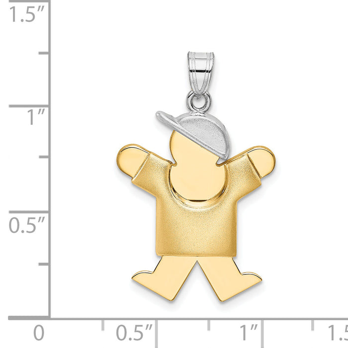 14k Two-Tone Puffed Boy with Hat on Right Engravable Charm-XK572