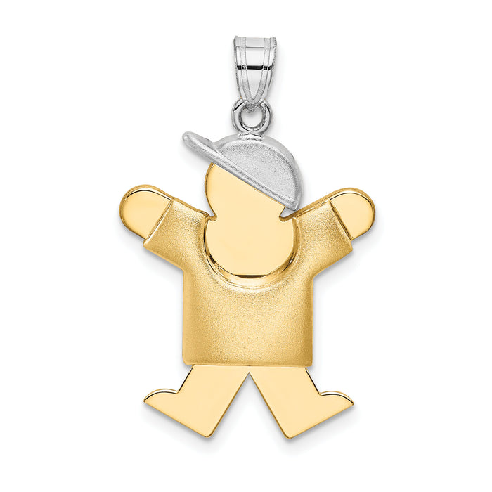 14k Two-Tone Puffed Boy with Hat on Right Engravable Charm-XK572
