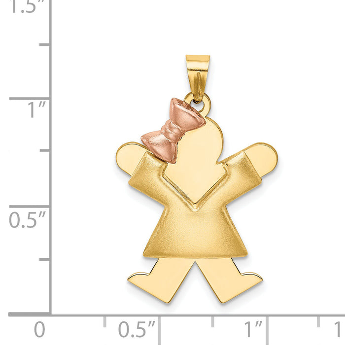 14k Two-Tone Puffed Girl with Bow on Left Engravable Charm-XK576