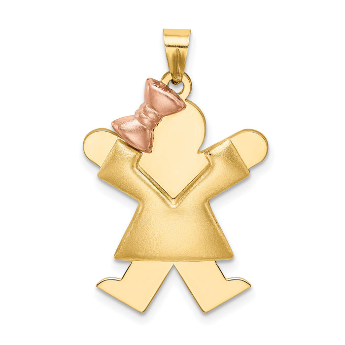 14k Two-Tone Puffed Girl with Bow on Left Engravable Charm-XK576