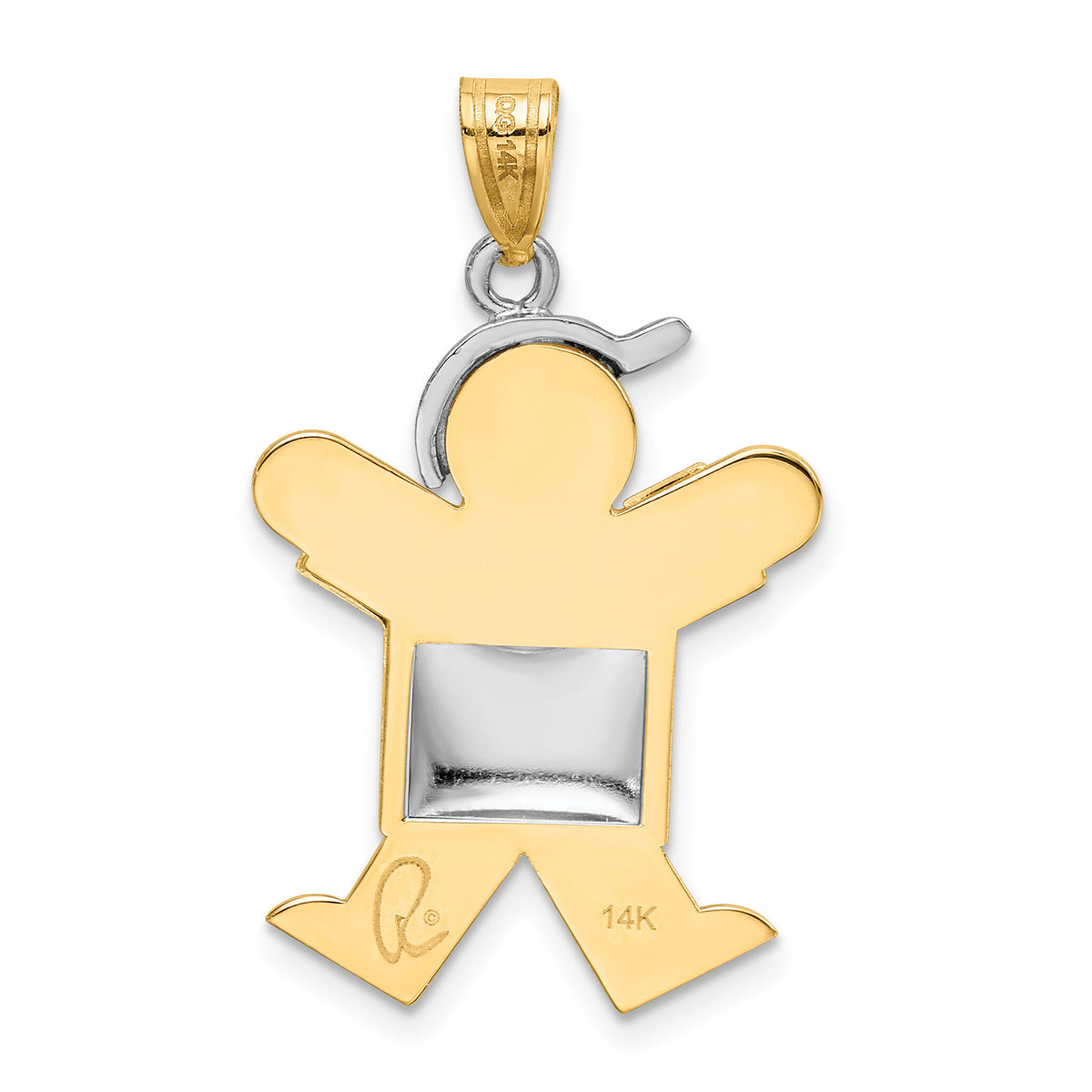 14k Two-Tone Puffed Boy with Hat on Right Engravable Charm-XK579