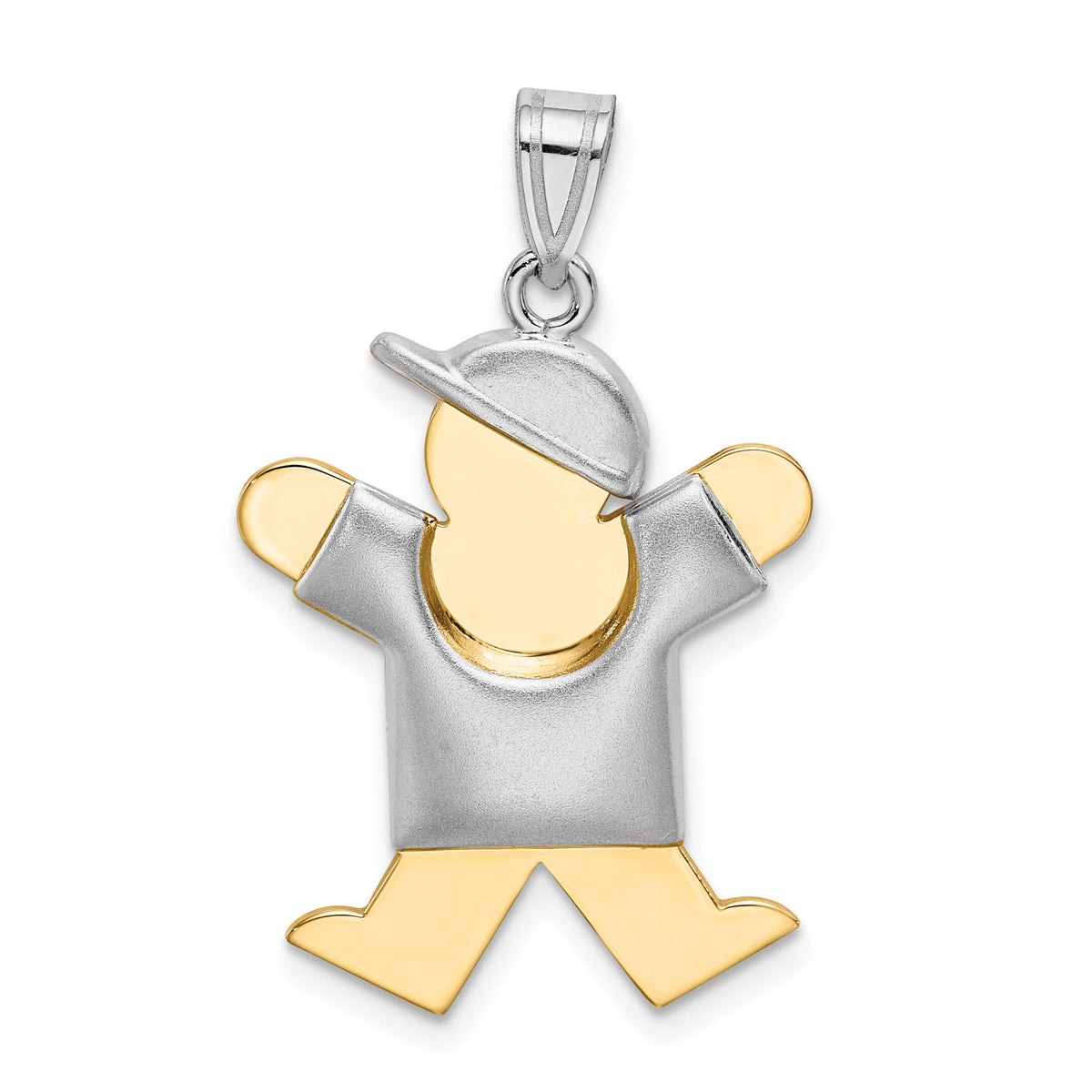14k Two-Tone Puffed Boy with Hat on Right Engravable Charm-XK579